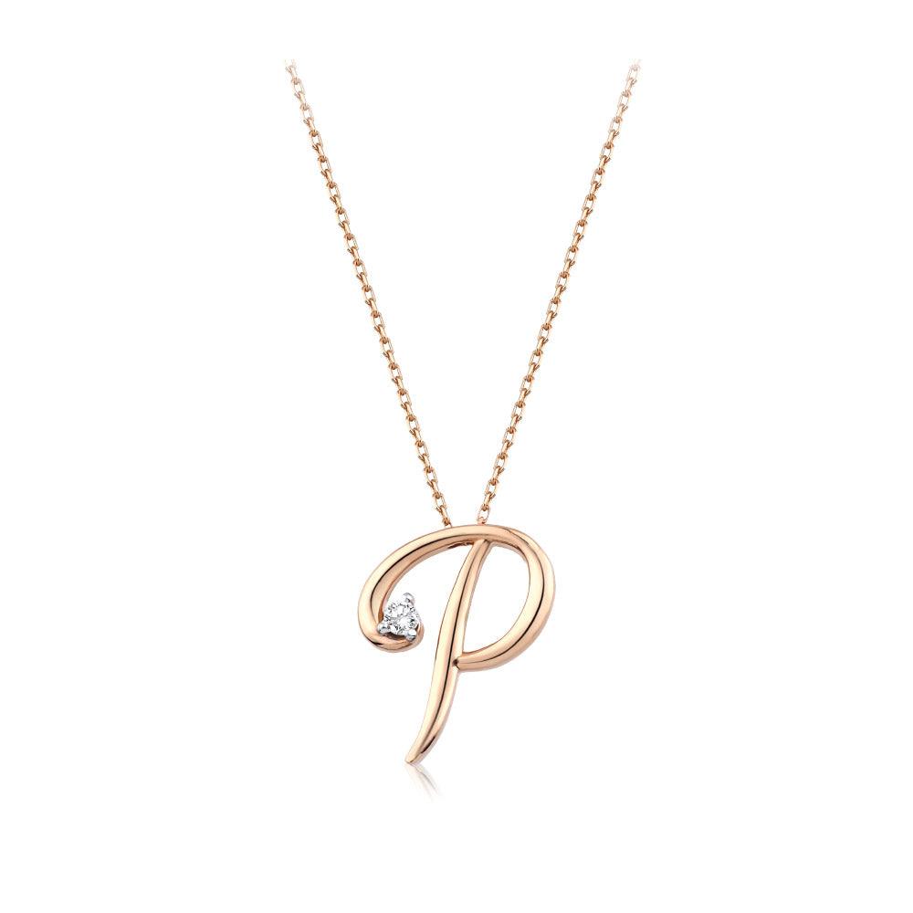 0.03 Karat Pırlanta P Harf Kolye
