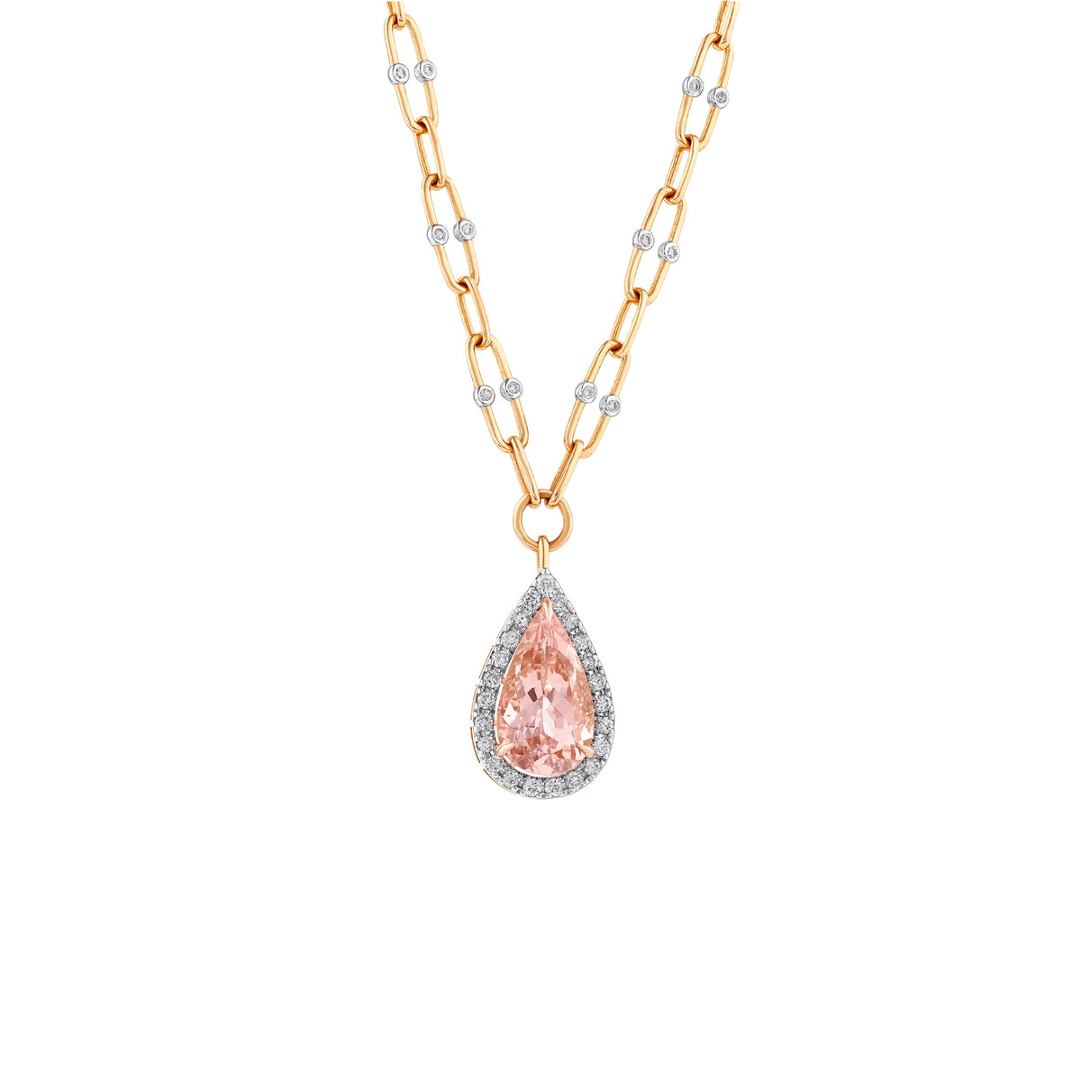 6.61 Karat Cherry Morganite Diamante Collana