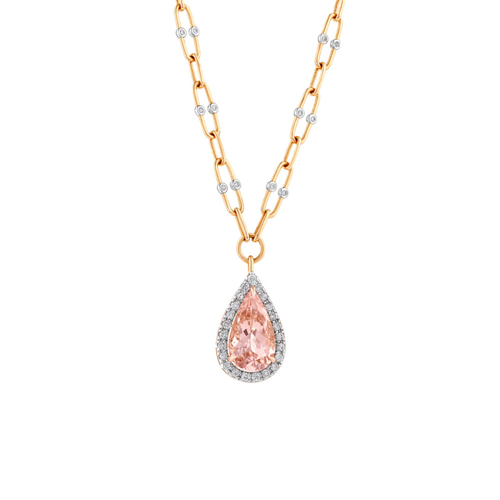 6.61 Karat Cherry Morganite Diamante Collana
