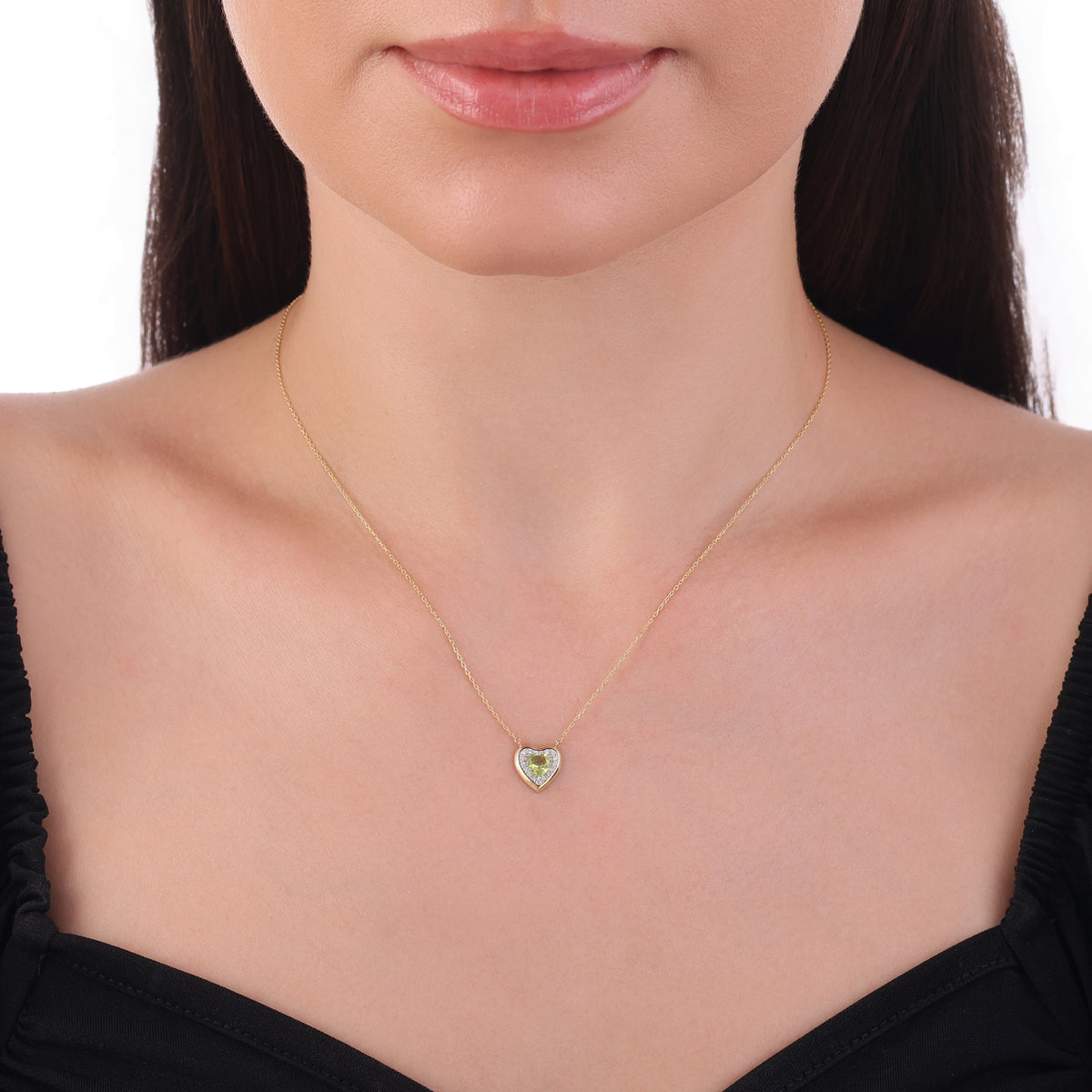 0.49 Karat Kalp Peridot Pırlanta Kolye