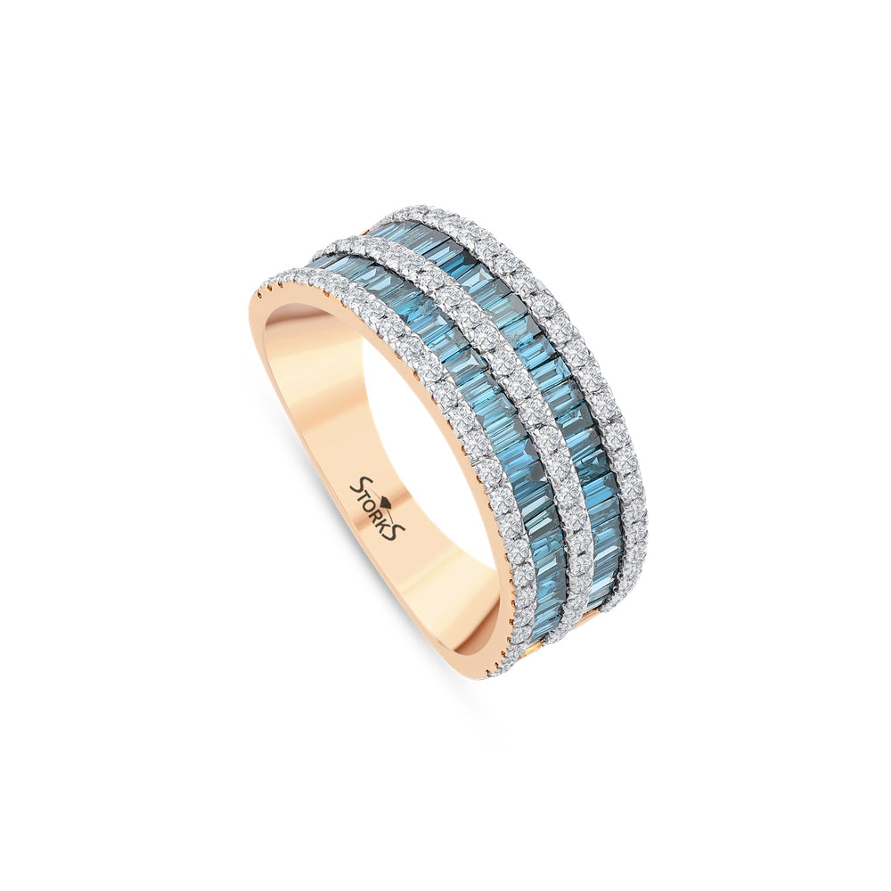 1.47 Karat Deep Blue Yarımtur Baget Yüzük