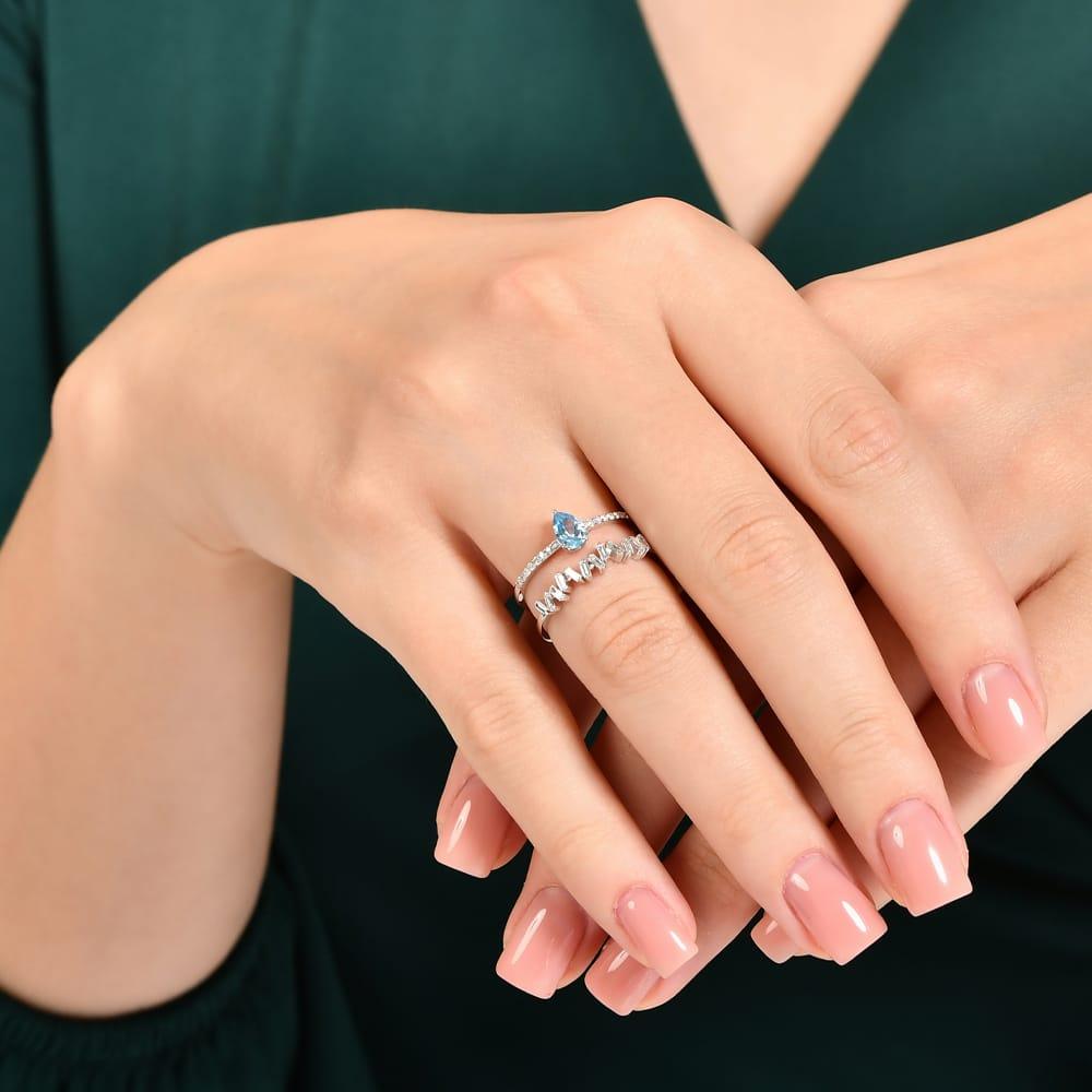 0.82 Karat Tide Blue Topaz Pırlanta Yüzük