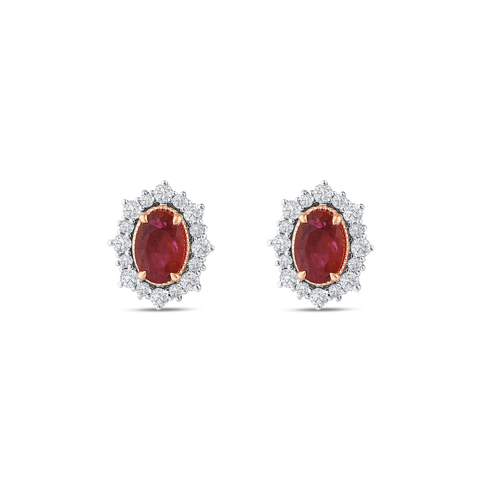 1.35 Karat Laranj Yakut Diamante Orecchini