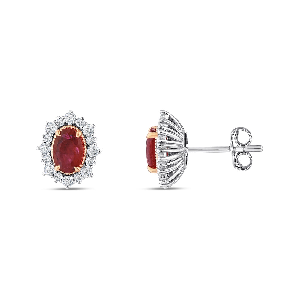 1.35 Karat Laranj Yakut Diamante Orecchini