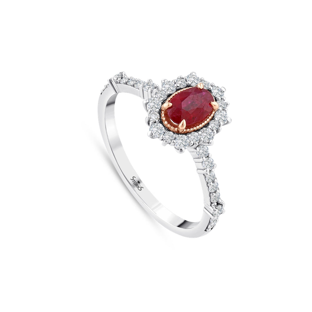 0.85 Karat Laranj Yakut Diamante Anello