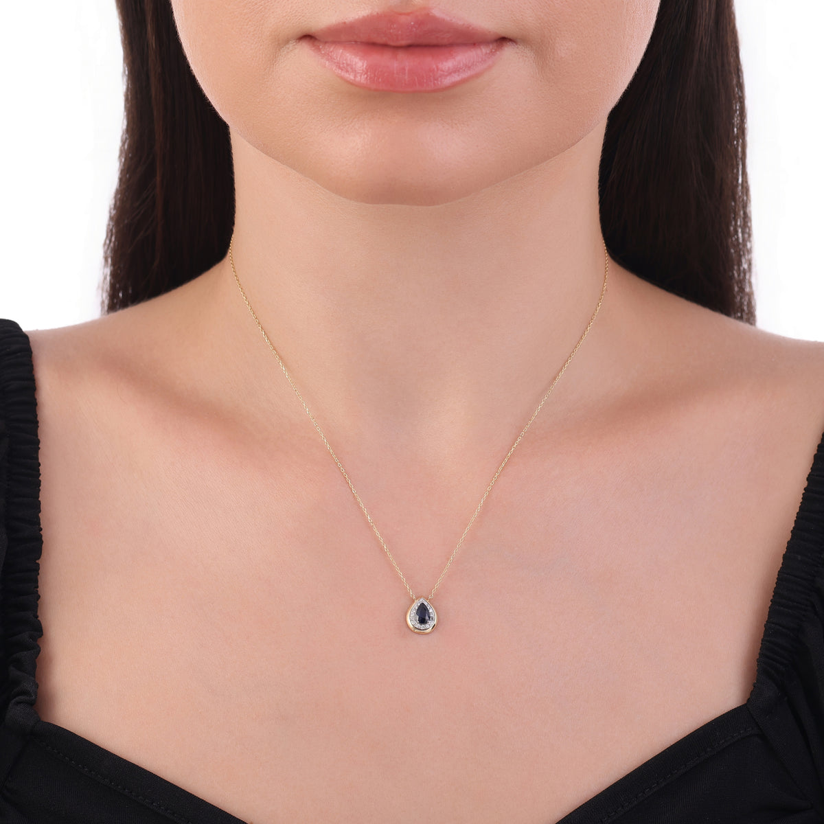 0.58 Karat Damla Safir Pırlanta Kolye