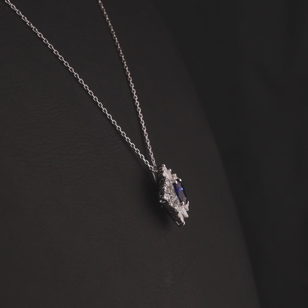 0.99 Karat Molino Safir Baget Markiz Pırlanta Kolye