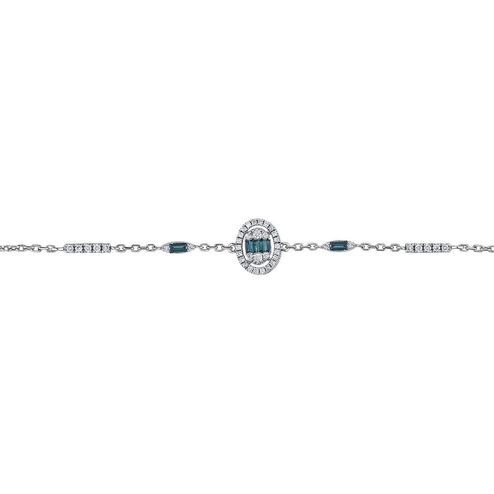 Elegant bracelet with oval deep blue stones and sparkling white accents on silver chain